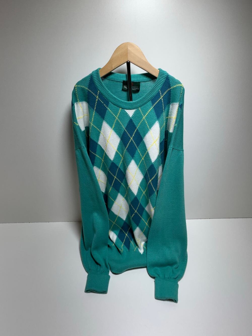 Vtg Grandpa Core Men’s Argyle Sweater Sz Large Golf 70’s Preppy Teal White